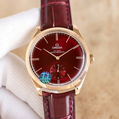 OMEGA De Ville Tresor Swiss 8927 Movement Dark Brown Leather Watch Strap Red Dial 40mm Watch